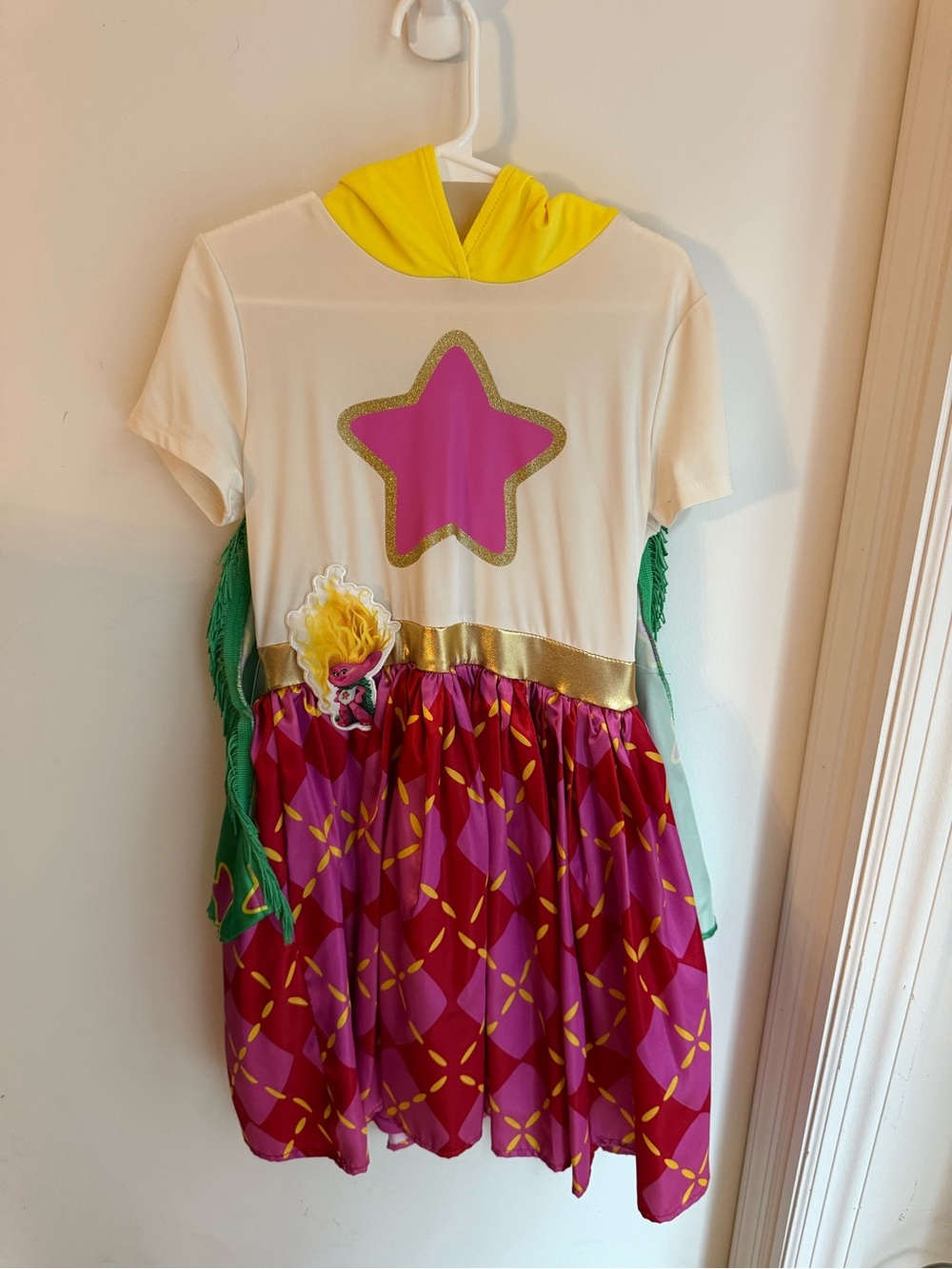 Trolls Cream, Pink, Yellow and Green Star Hooded Costume Dress